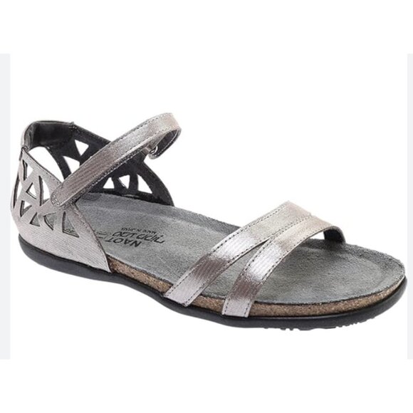 NAOT Bonnie Metallic Silver Threads Leather Comfort Sandals Travel Size US 8/8.5 - Picture 1 of 16